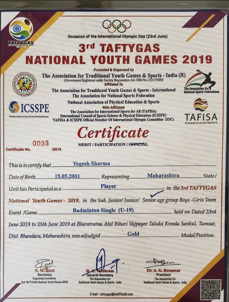 3rd TAFTYGAS National Youth Games 2019 - Gold Medal